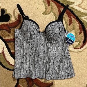 Black and White Patterned Bustier Swimming Tank Top